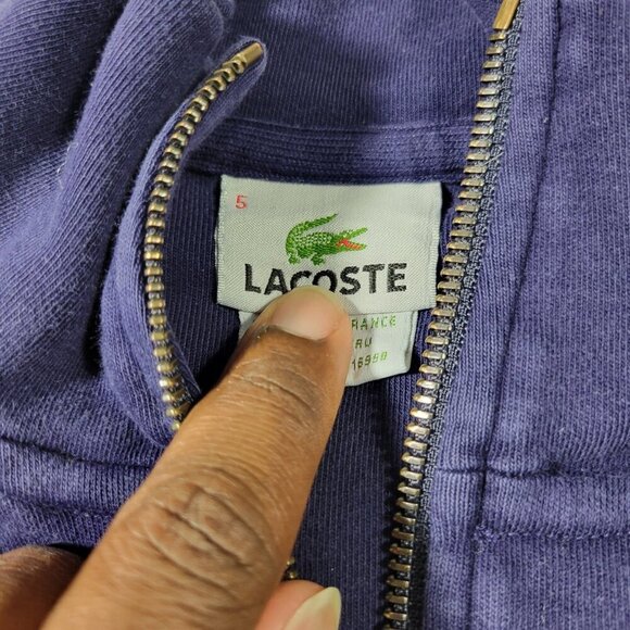 LACOSTE Sweater Mens 5 Blue 1/4 Zip Pullover  Long Sleeve Pockets Preppy Flaw* - Picture 2 of 9